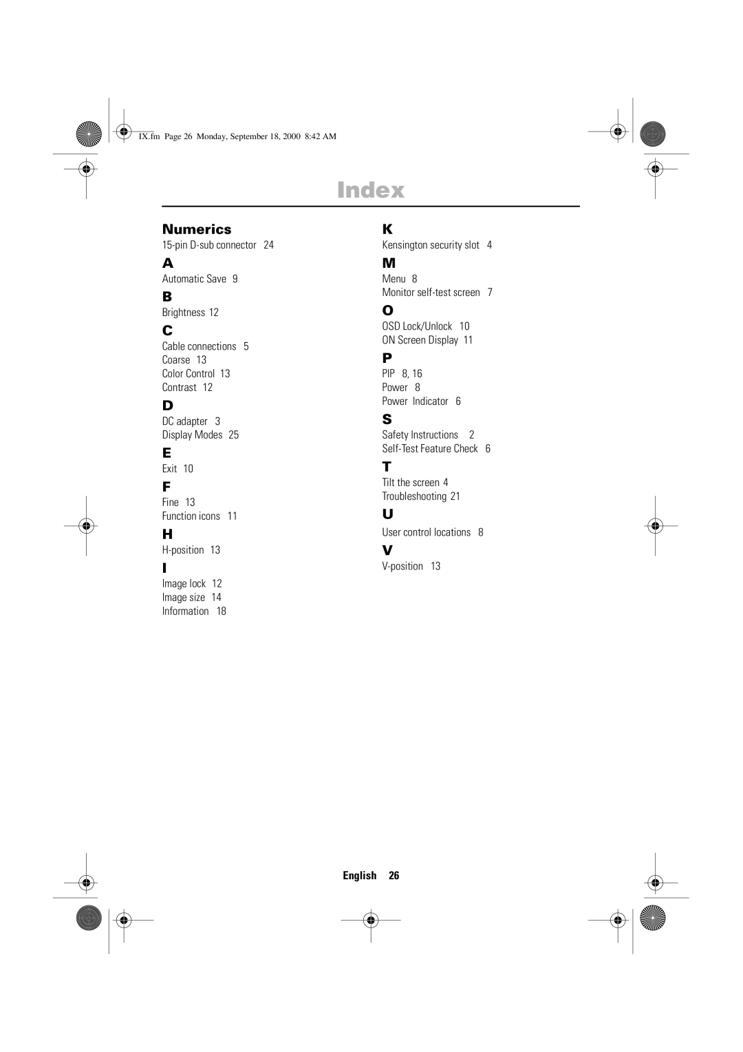 Sharp 240T, 210T manual Index, Numerics 