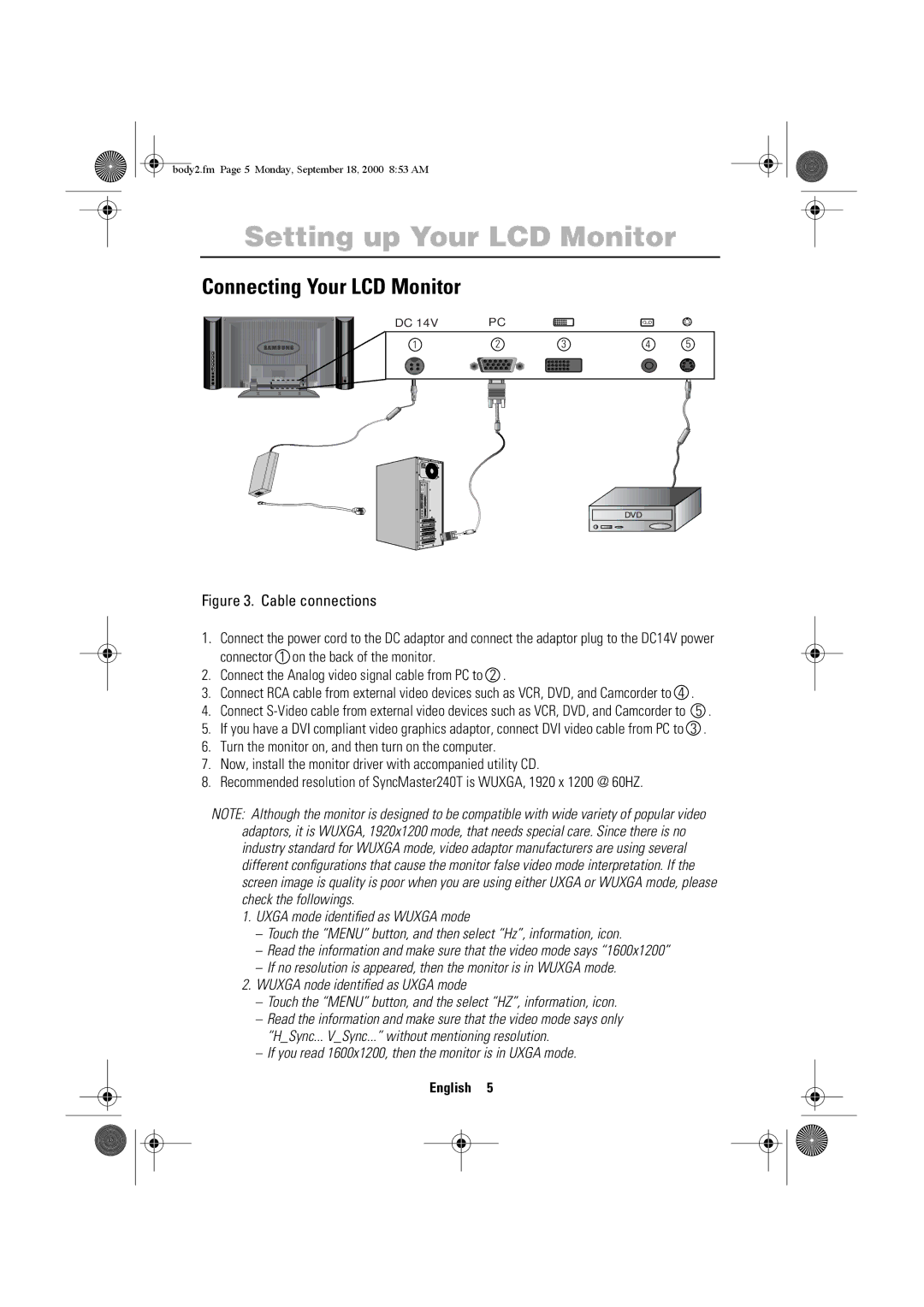 Sharp 210T, 240T manual Français English, Connecting Your LCD Monitor 