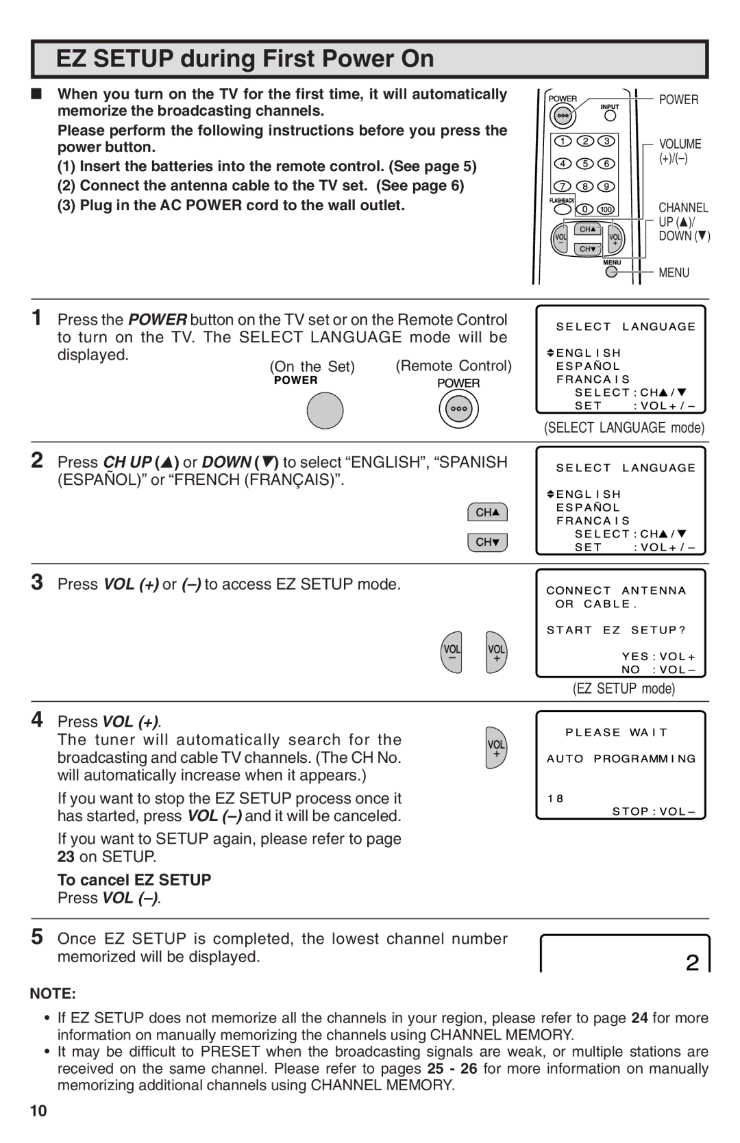 Sharp 25N-M100 warranty EZ Setup during First Power On, To cancel EZ Setup 