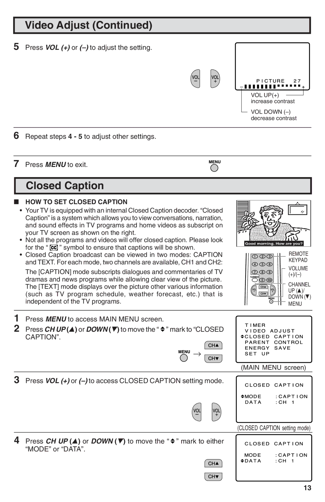 Sharp 25N-M100 warranty HOW to SET Closed Caption 