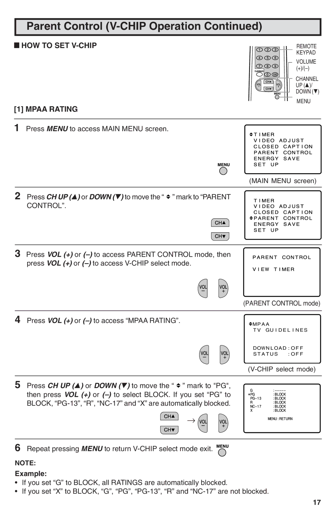 Sharp 25N-M100 warranty HOW to SET V-CHIP Mpaa Rating 