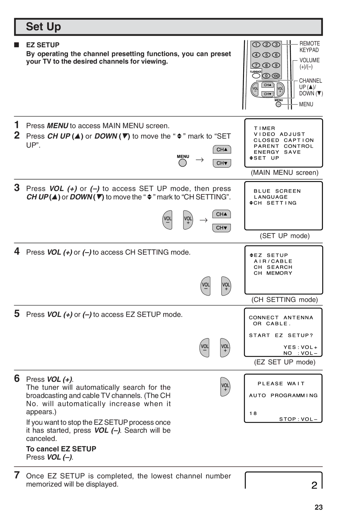 Sharp 25N-M100 warranty Set Up, EZ Setup 