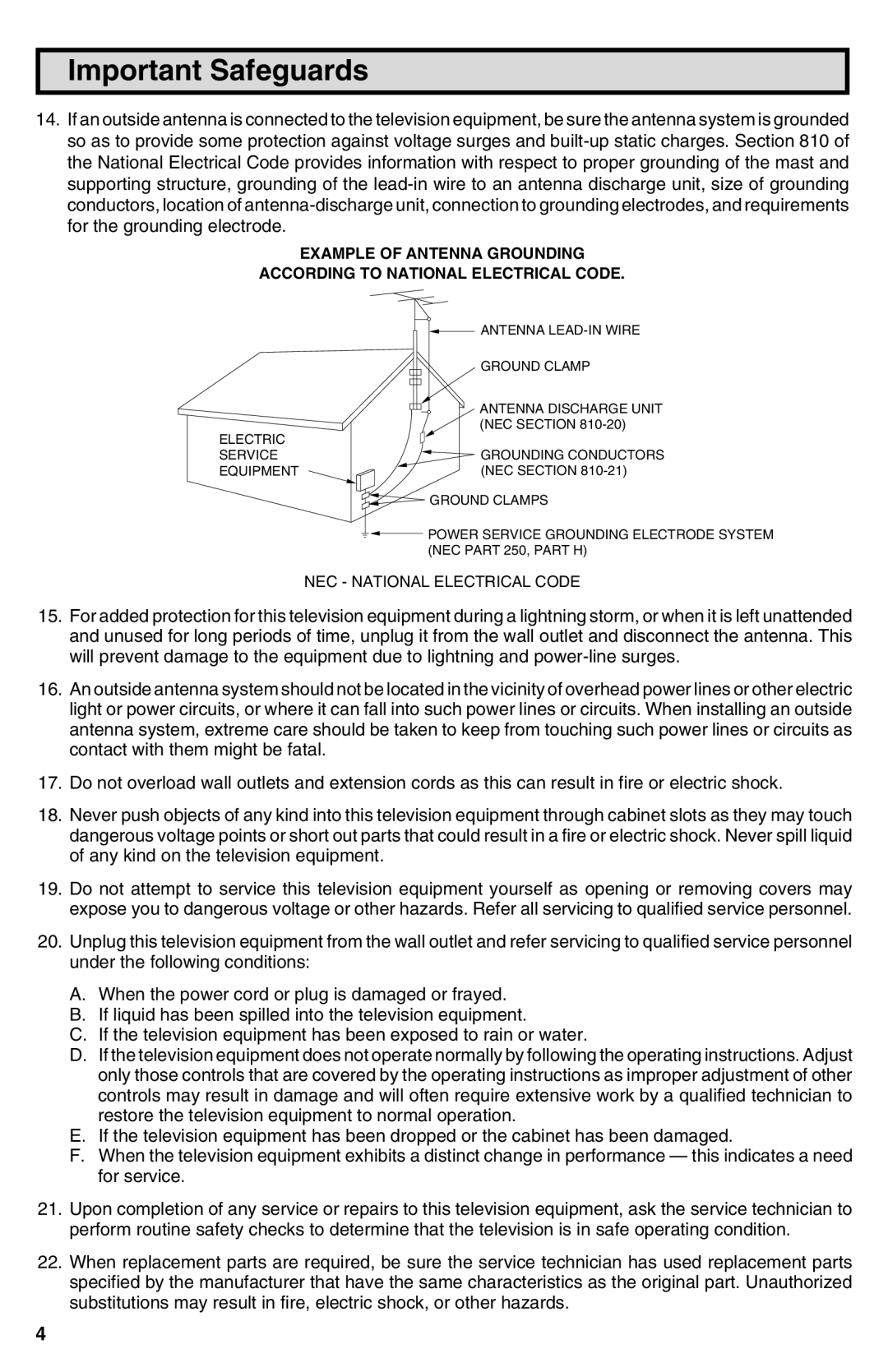 Sharp 25N-M100 warranty NEC National Electrical Code 