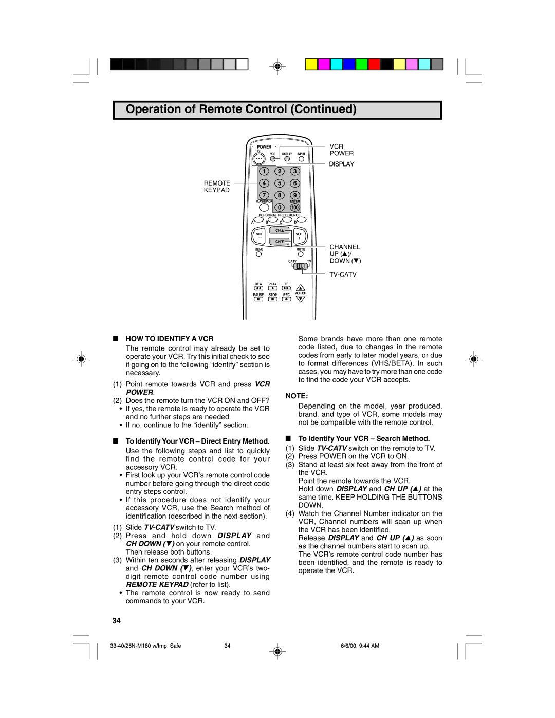 Sharp 25N M180 warranty HOW to Identify a VCR, To Identify Your VCR Search Method 