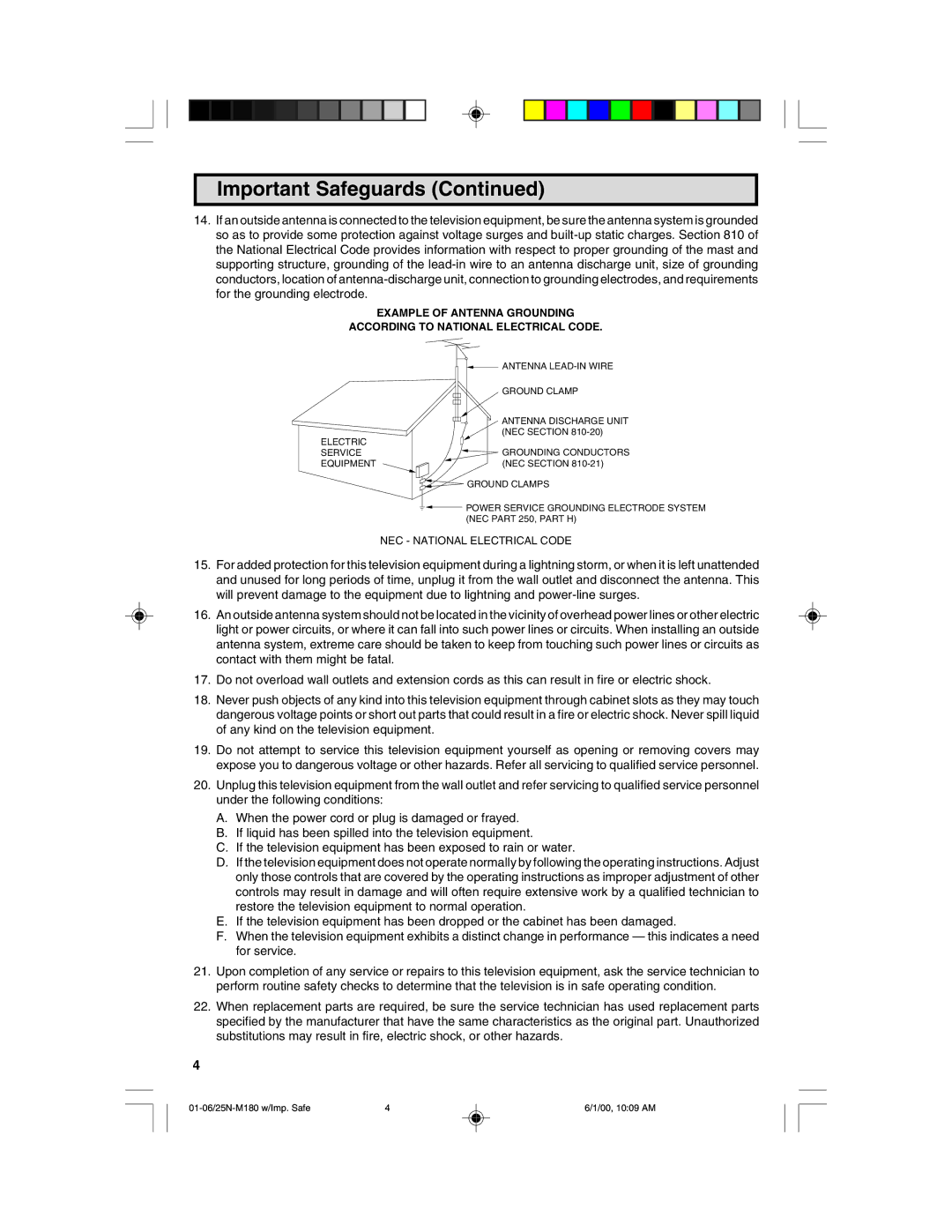 Sharp 25N M180 warranty NEC National Electrical Code 