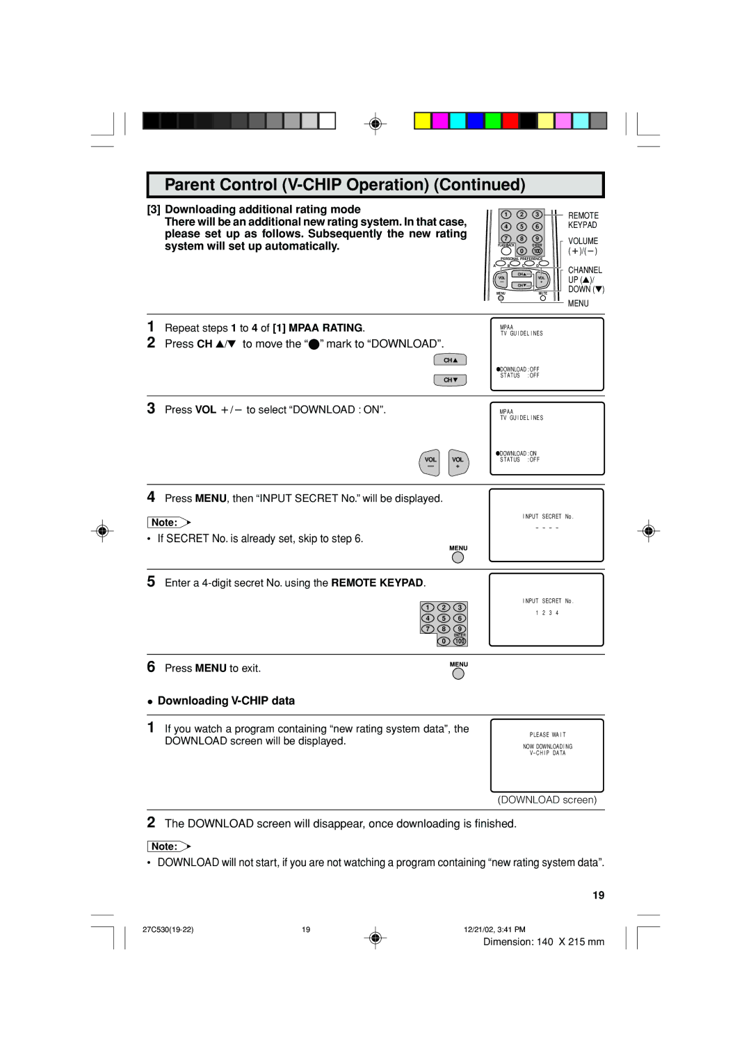 Sharp 27C530 operation manual Downloading V-CHIP data 