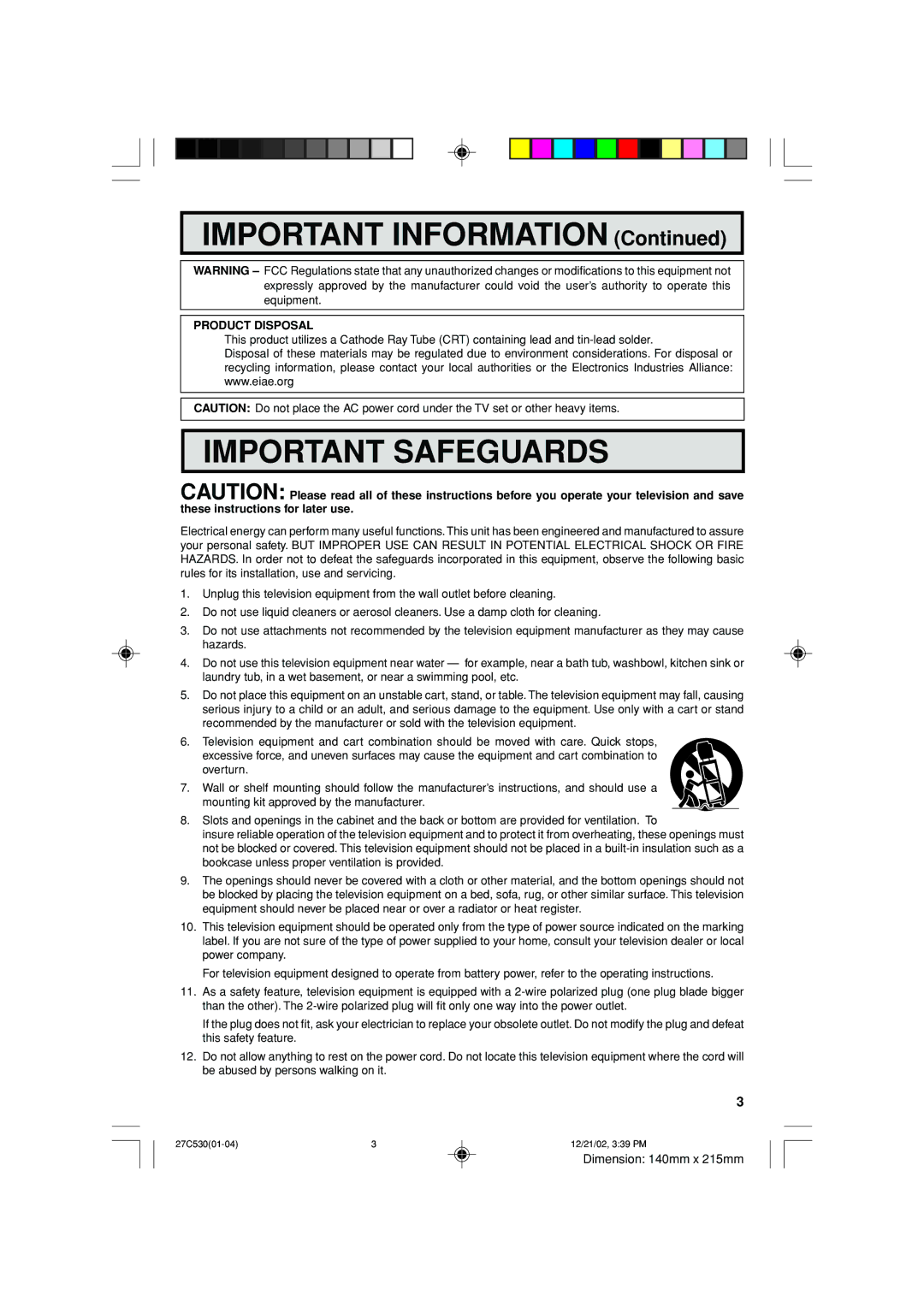 Sharp 27C530 operation manual Important Safeguards 