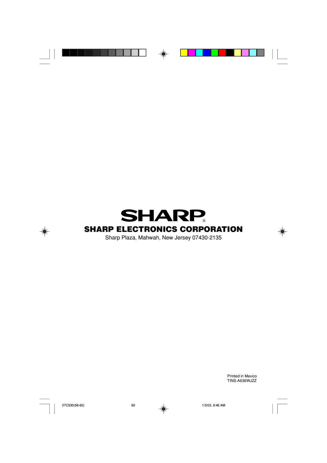 Sharp 27C530 operation manual Sharp Electronics Corporation 