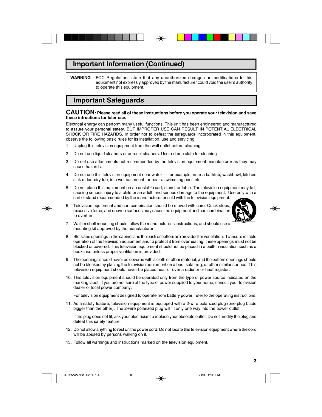 Sharp 25N S180, 27N S100, 27N S180, 25N S100 warranty Important Information Important Safeguards 