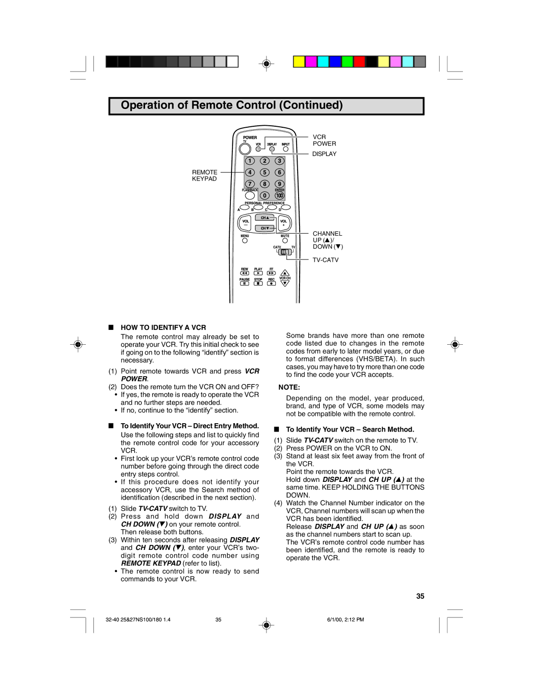 Sharp 25N S180, 27N S100, 27N S180, 25N S100 warranty HOW to Identify a VCR, To Identify Your VCR Search Method 