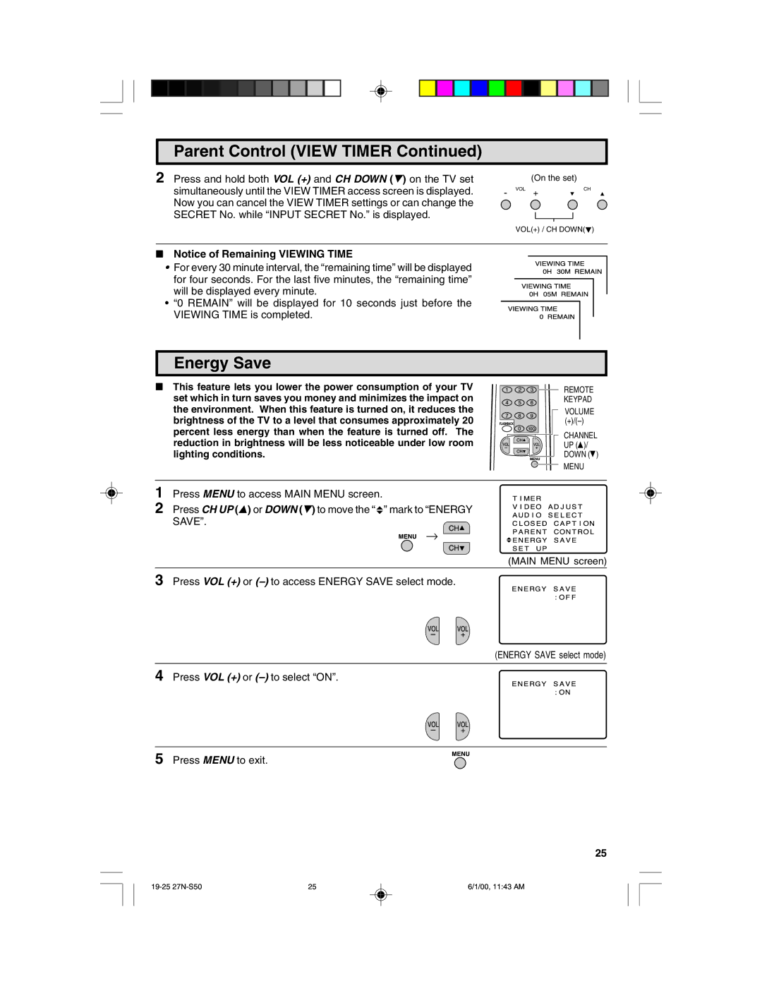 Sharp 27N S50 warranty Energy Save 