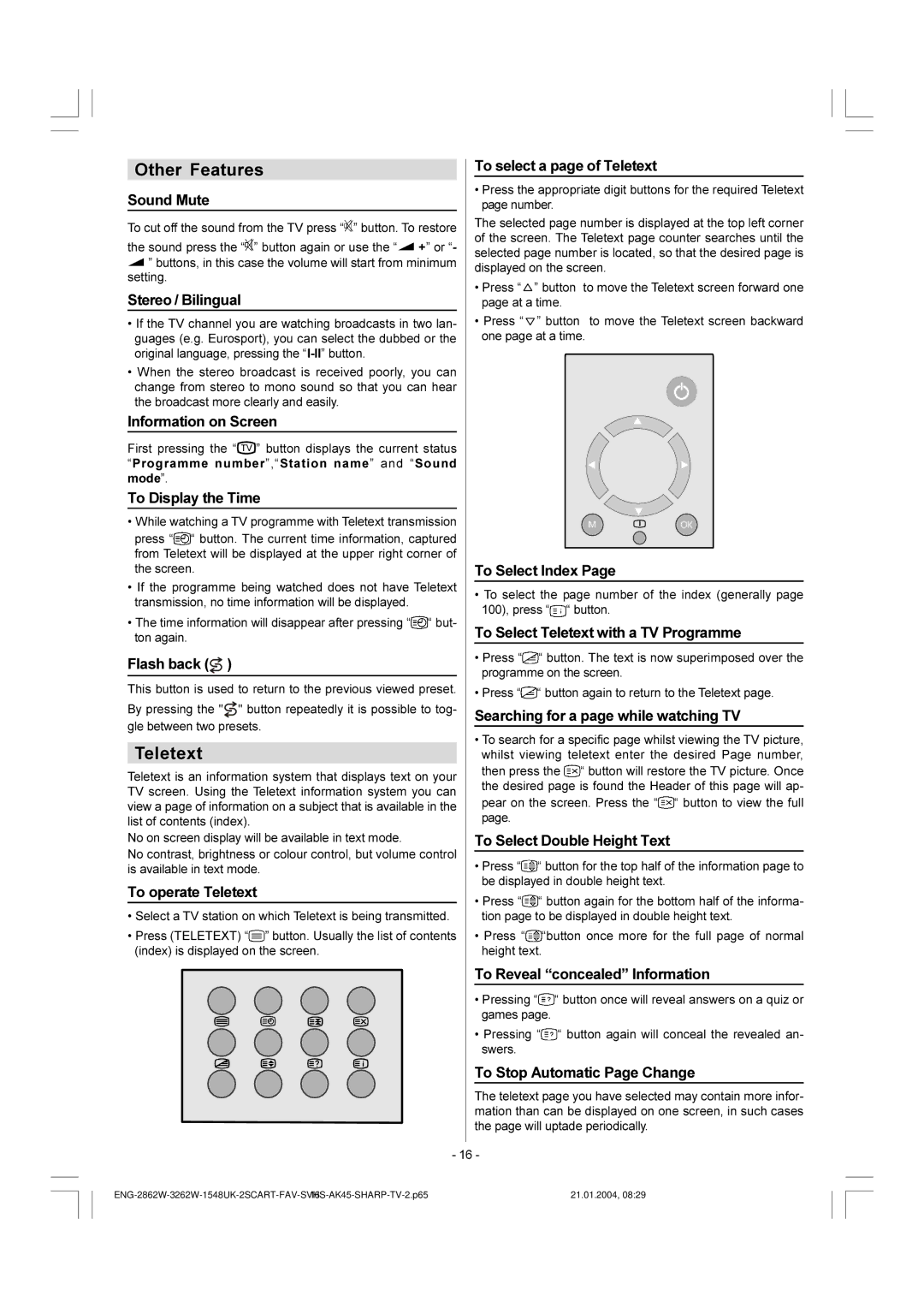 Sharp 28LF-92H operation manual Other Features, Teletext 