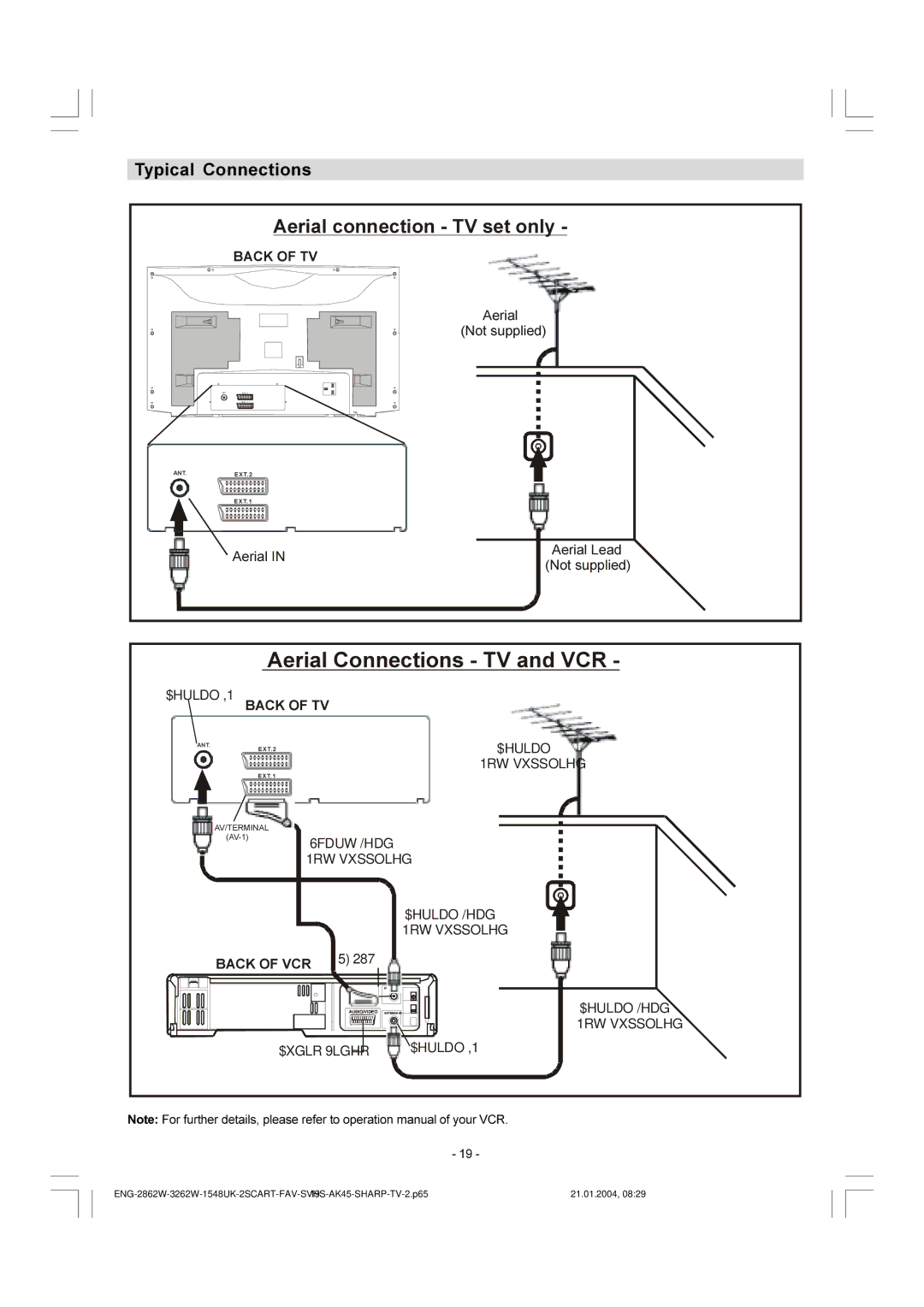 Sharp 28LF-92H operation manual $ Huldo 7 ,1 1RW$HULDOVXSSOLHG/HDG, Typical Connections 