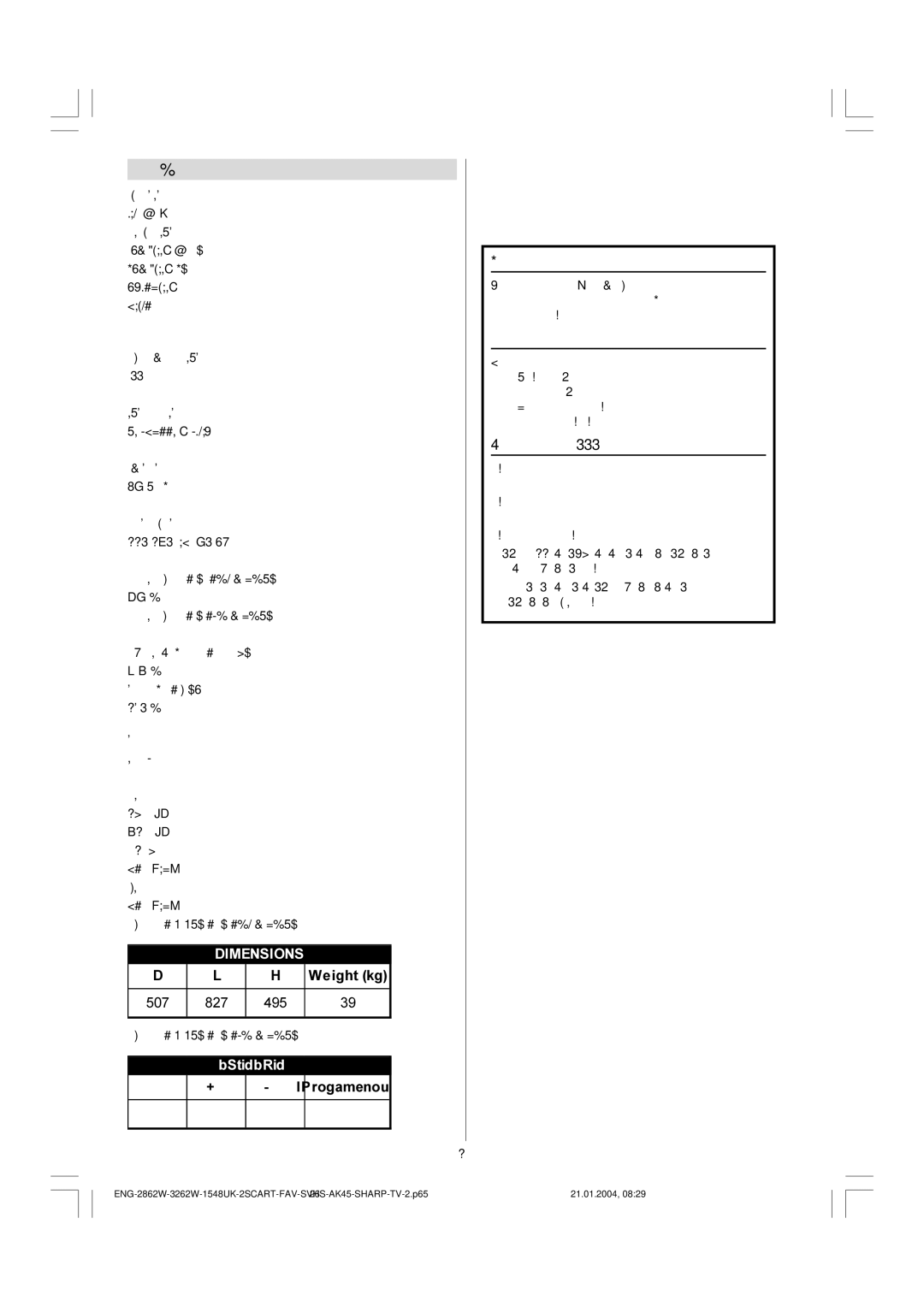 Sharp 28LF-92H operation manual Specifications, Cleaning The Screen 