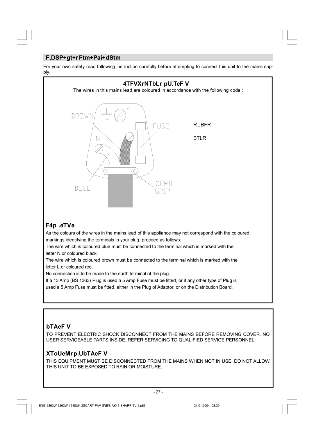 Sharp 28LF-92H operation manual Important Instructions, Mains AC Operation 