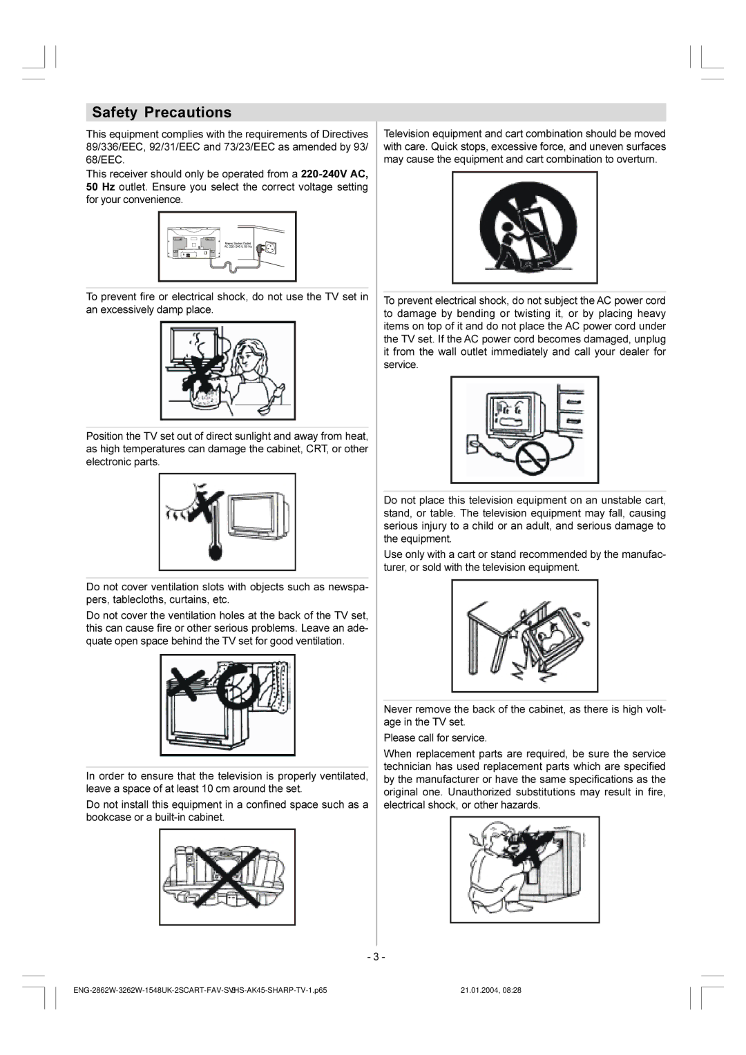 Sharp 28LF-92H operation manual Safety Precautions 