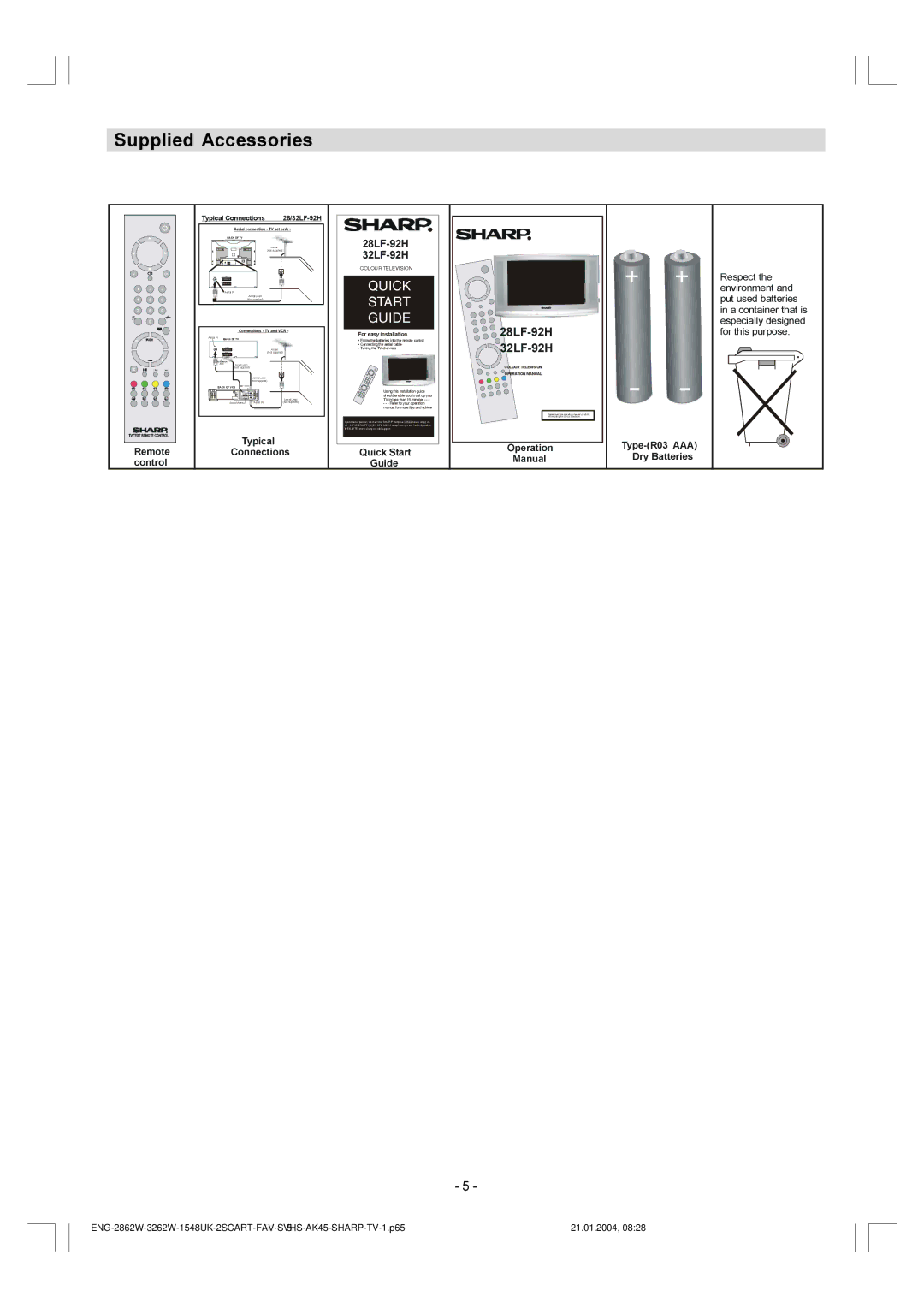 Sharp 28LF-92H operation manual Supplied Accessories 