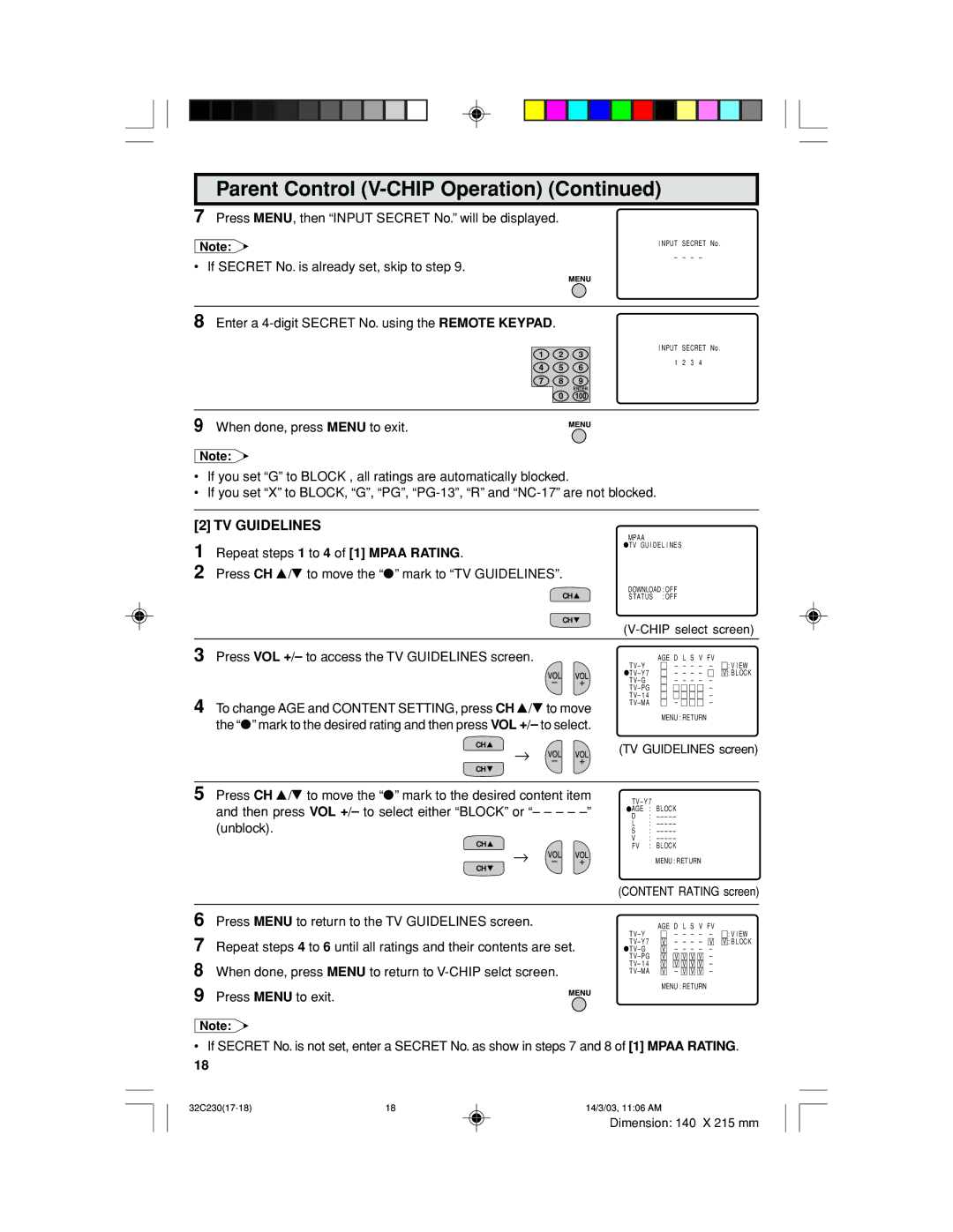 Sharp 32C230 operation manual TV Guidelines 