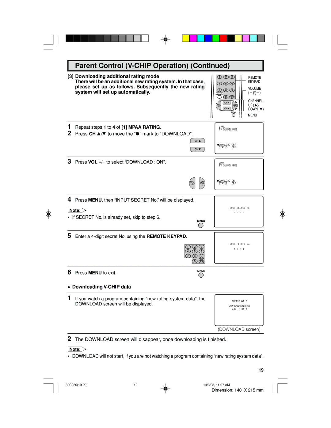 Sharp 32C230 operation manual Downloading V-CHIP data 