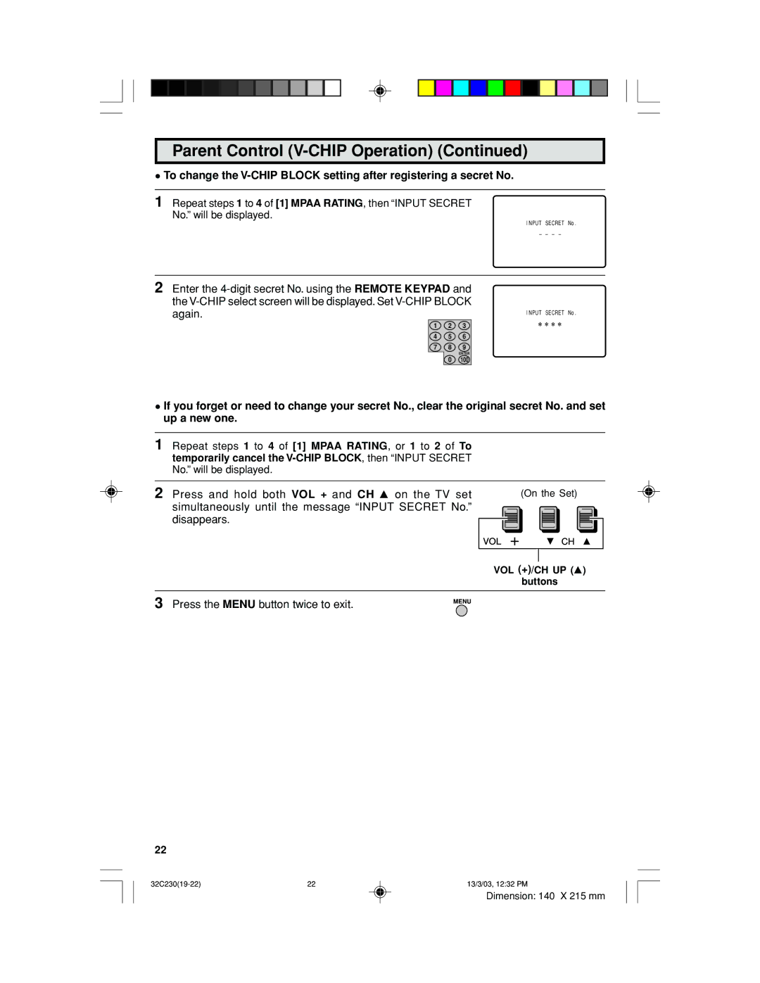 Sharp 32C230 operation manual VOL +/CH UP Buttons 