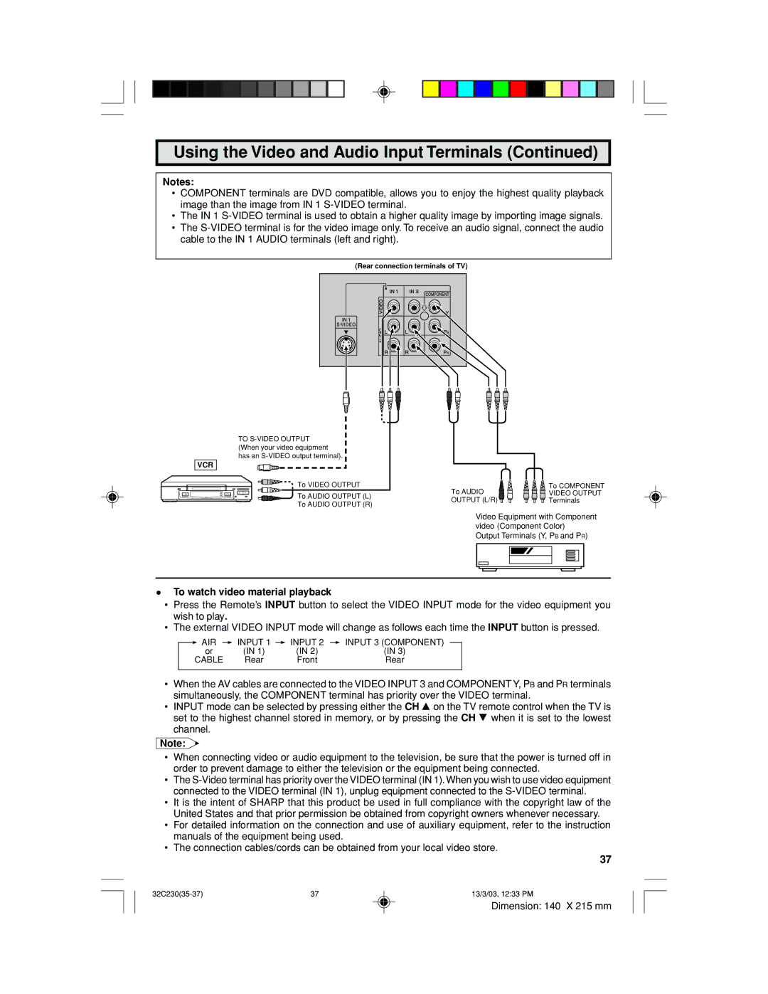 Sharp 32C230 operation manual To watch video material playback, Vcr 