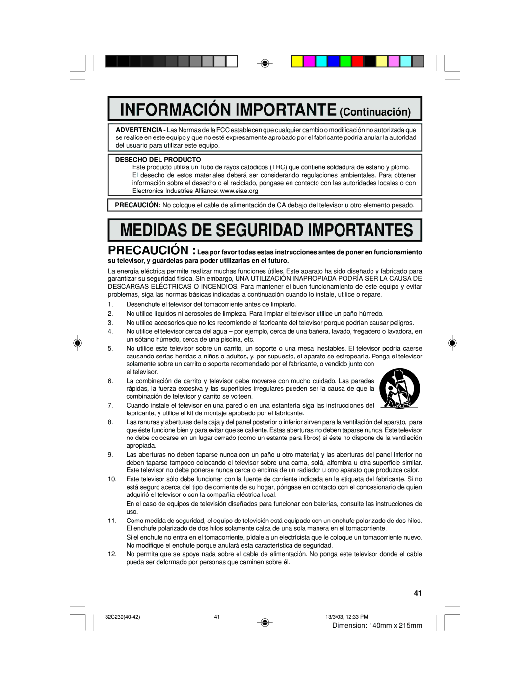 Sharp 32C230 operation manual Medidas DE Seguridad Importantes 