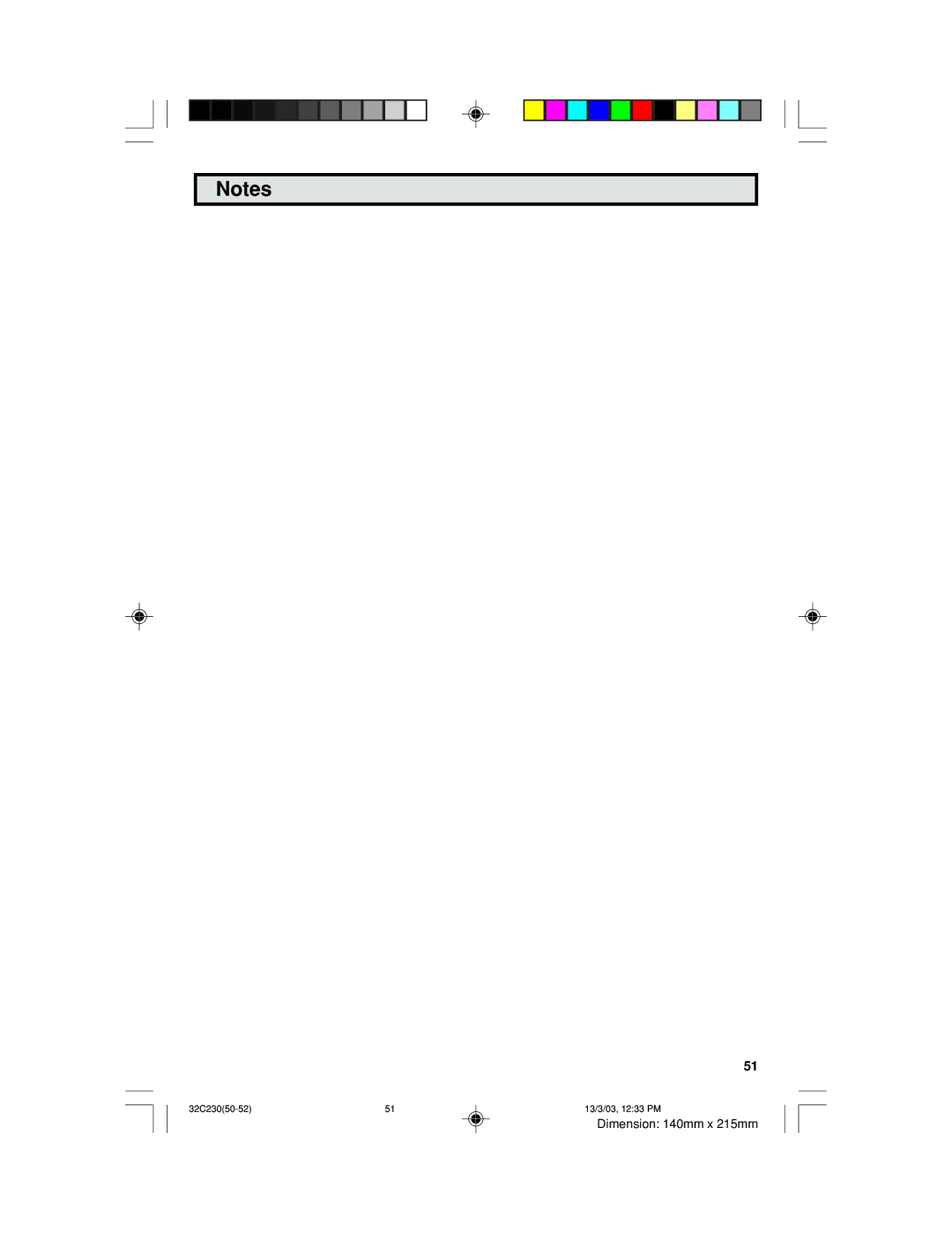 Sharp 32C230 operation manual Dimension 140mm x 215mm 