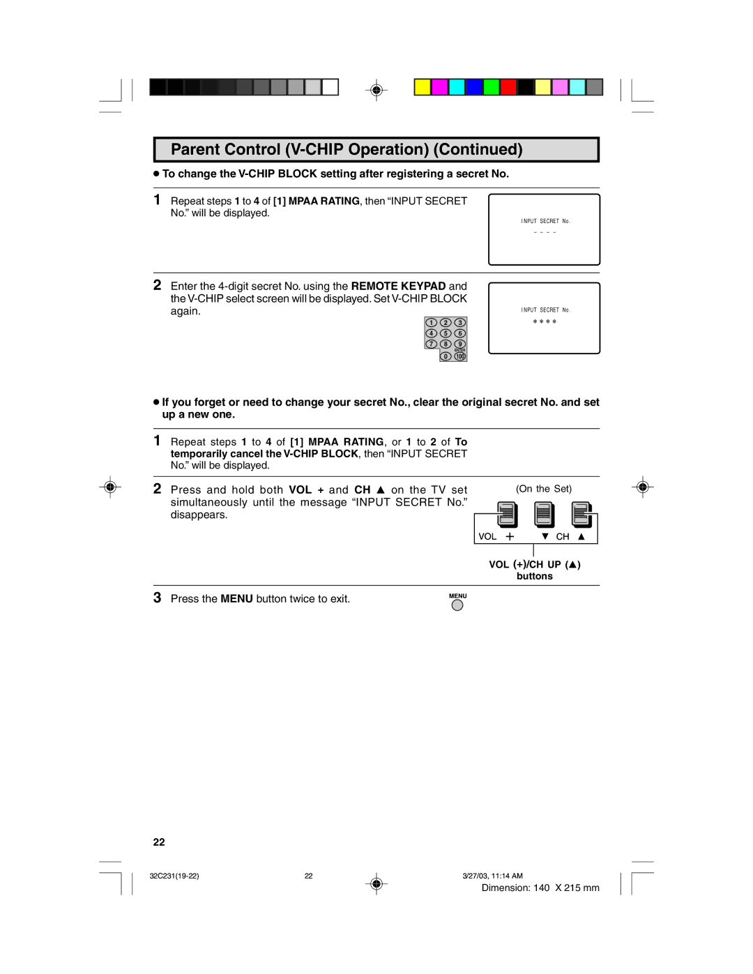 Sharp 32C231 operation manual Again, VOL +/CH UP Buttons 