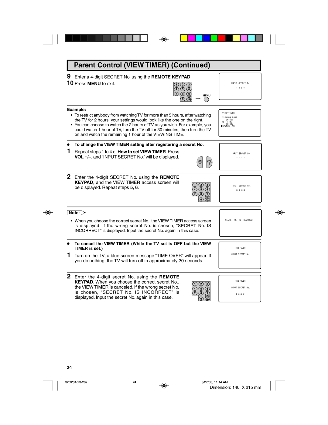 Sharp 32C231 operation manual Repeat steps 1 to 4 of How to set VIEWTIMER. Press 