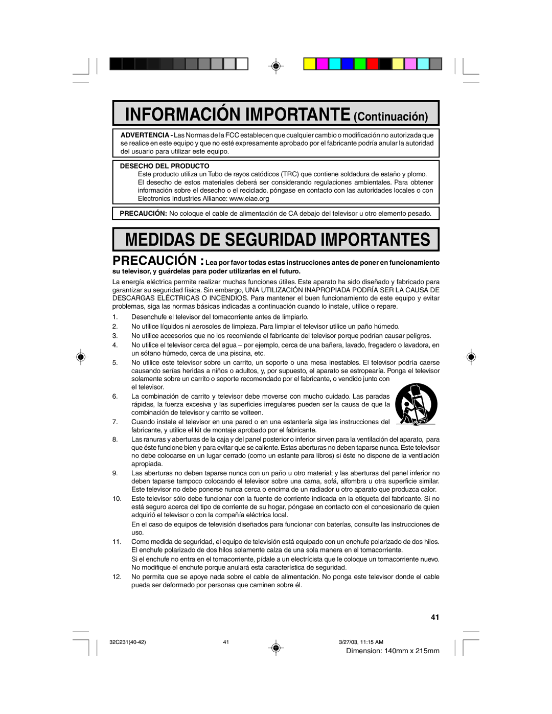 Sharp 32C231 operation manual Medidas DE Seguridad Importantes 