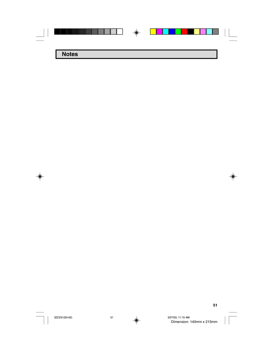 Sharp 32C231 operation manual Dimension 140mm x 215mm 