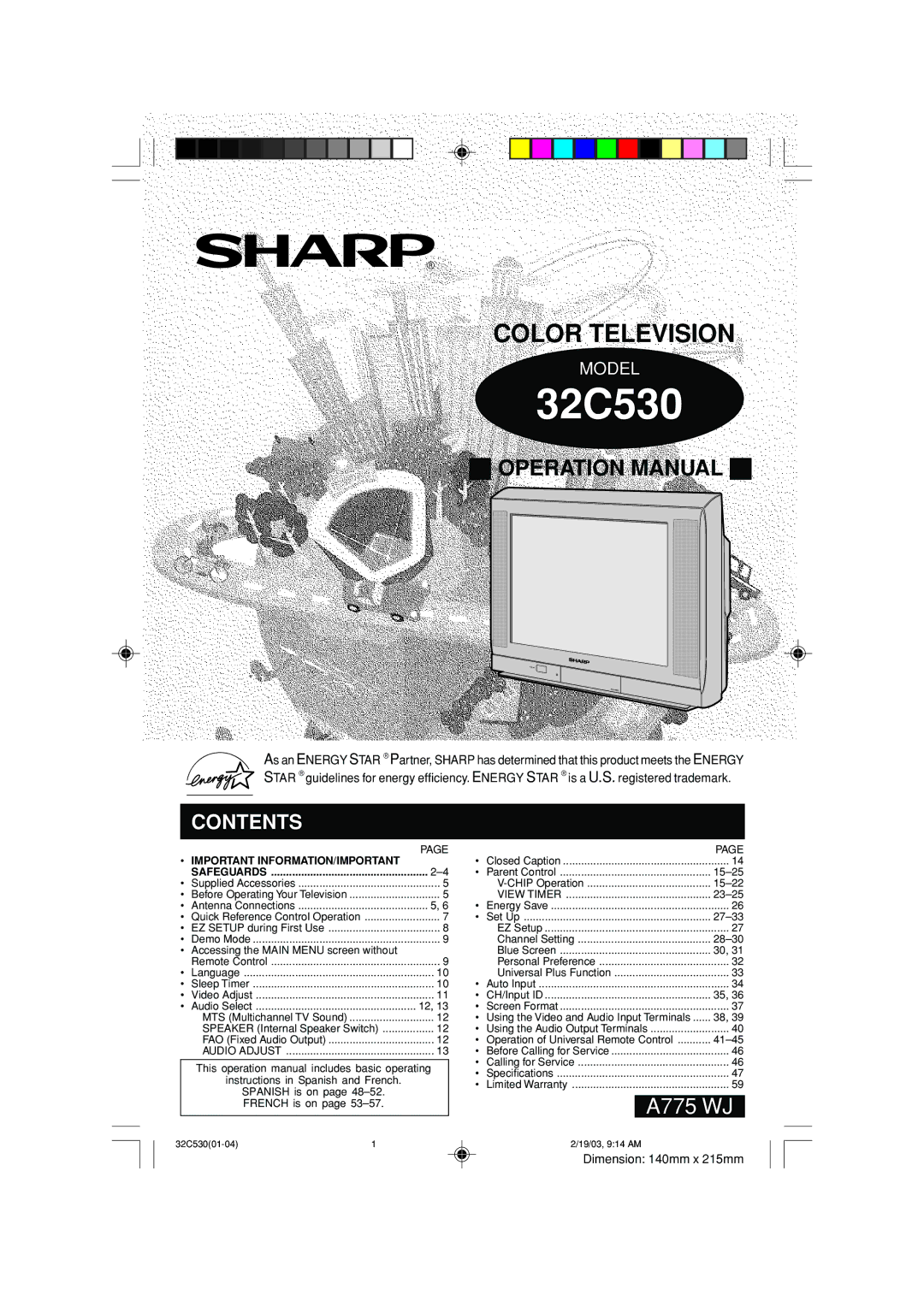 Sharp 32C530 operation manual 