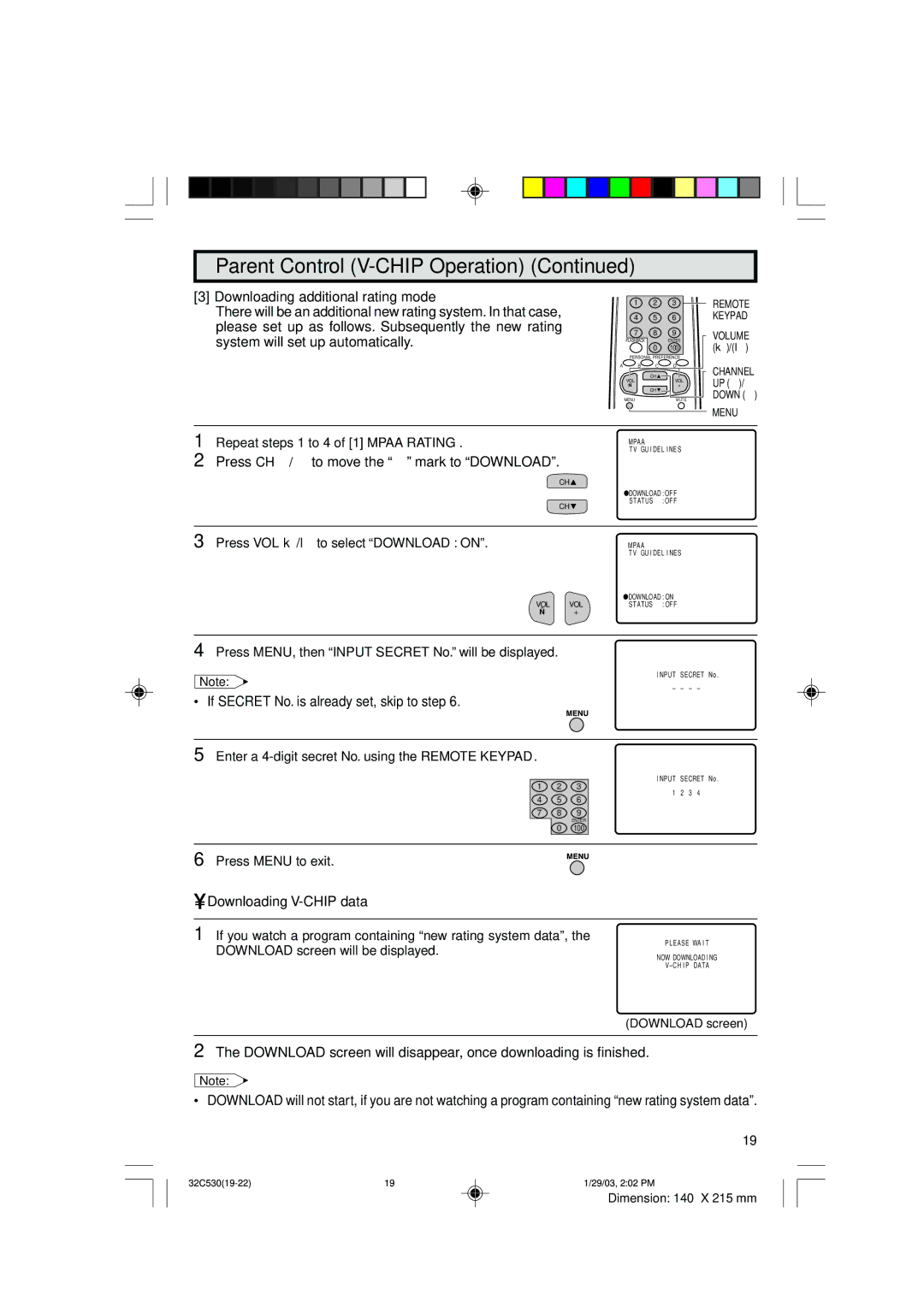 Sharp 32C530 operation manual Downloading V-CHIP data 