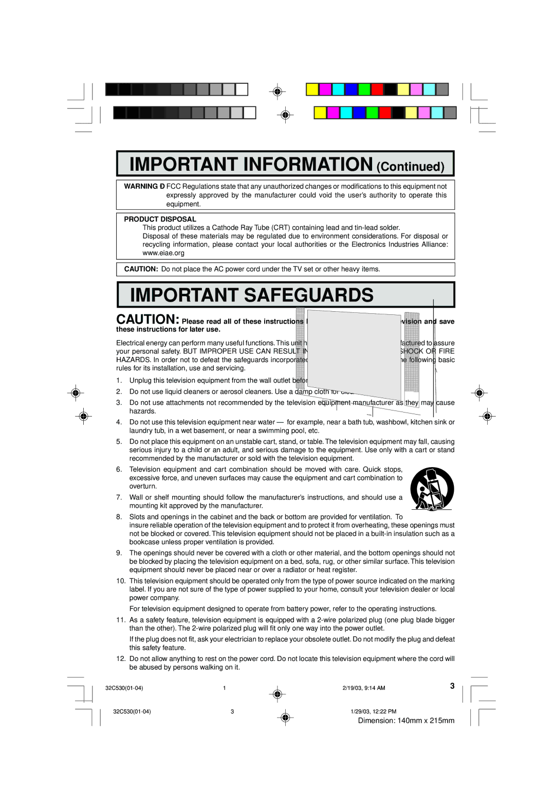 Sharp 32C530 operation manual Important Safeguards 