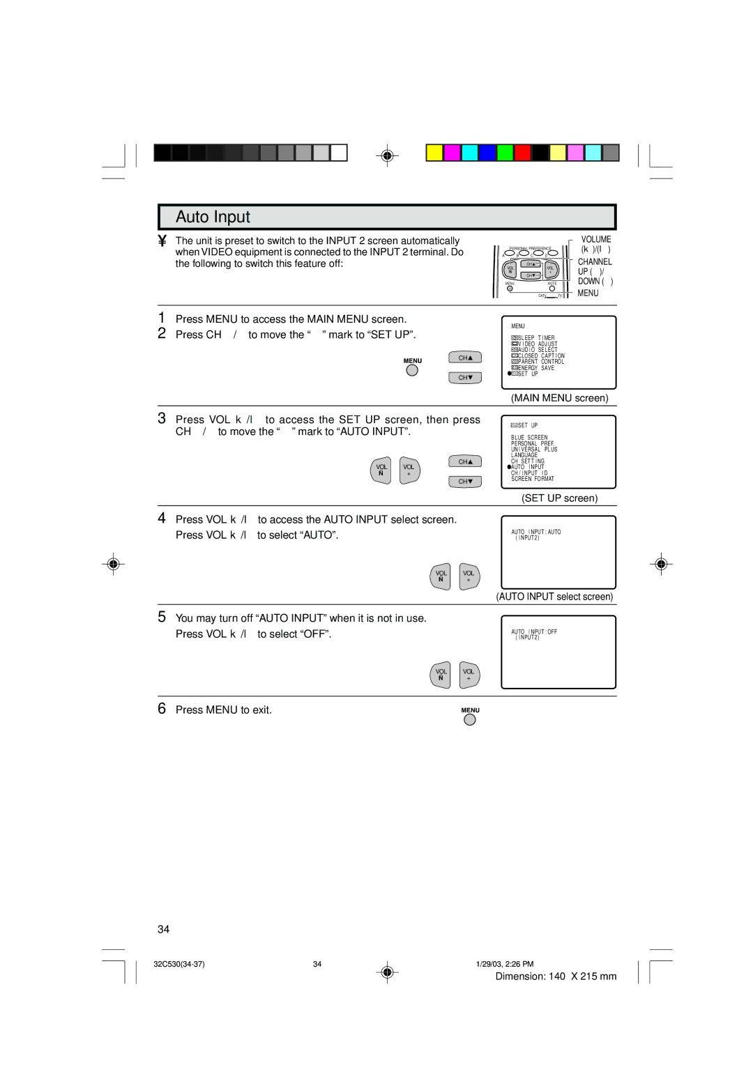 Sharp 32C530 operation manual Auto Input 