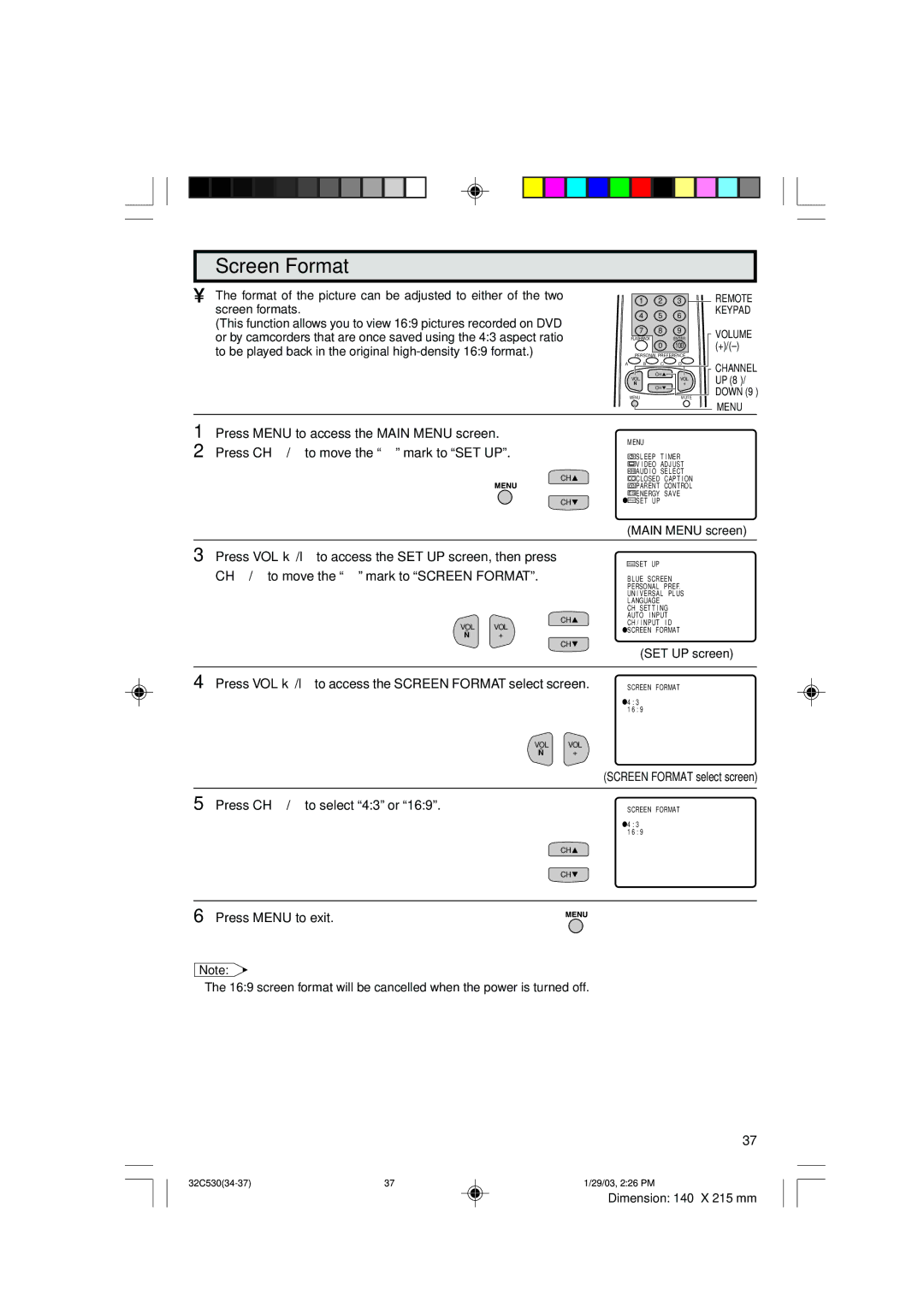 Sharp 32C530 operation manual Screen Format, Format of the picture can be adjusted to either of the two, Screen formats 