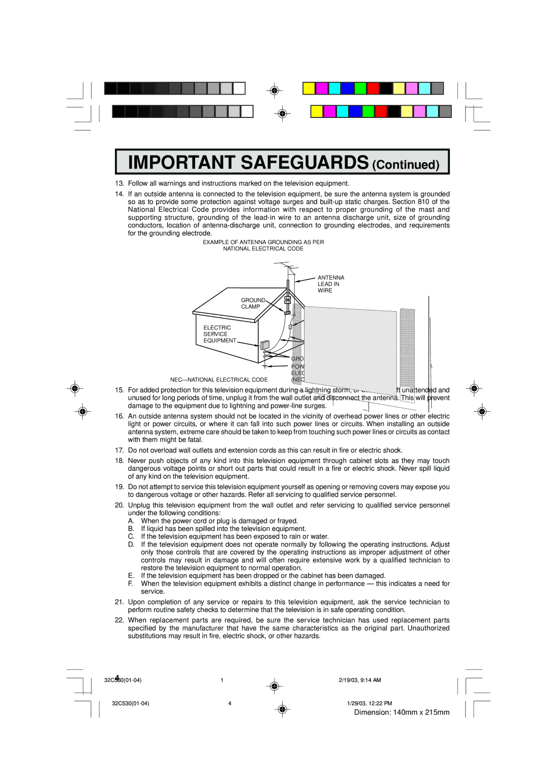 Sharp 32C530 operation manual Important Safeguards 