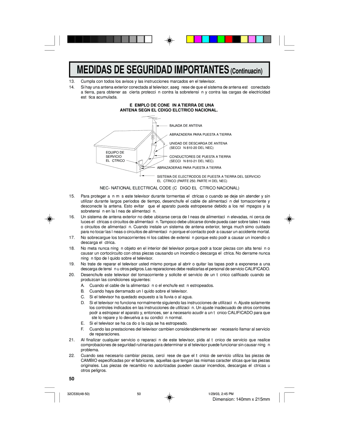 Sharp 32C530 operation manual Medidas DE Seguridad Importantes Continuación 