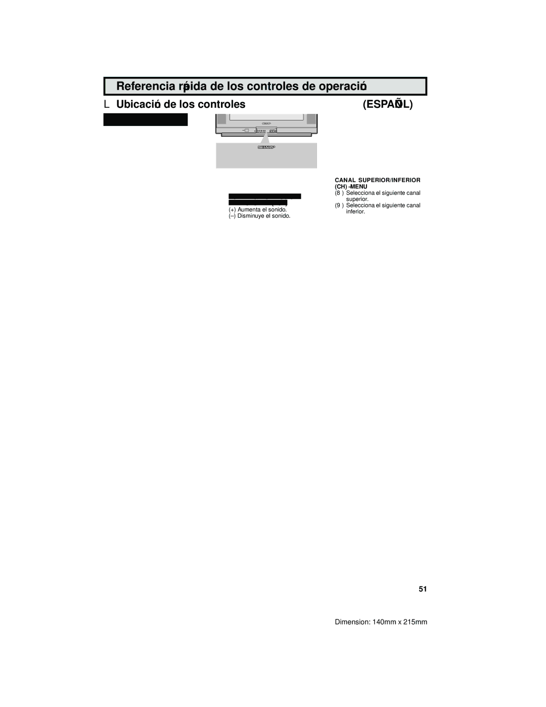 Sharp 32C530 operation manual Referencia rápida de los controles de operación, Nota 