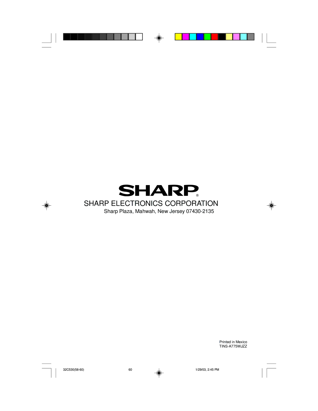 Sharp 32C530 operation manual Sharp Electronics Corporation 