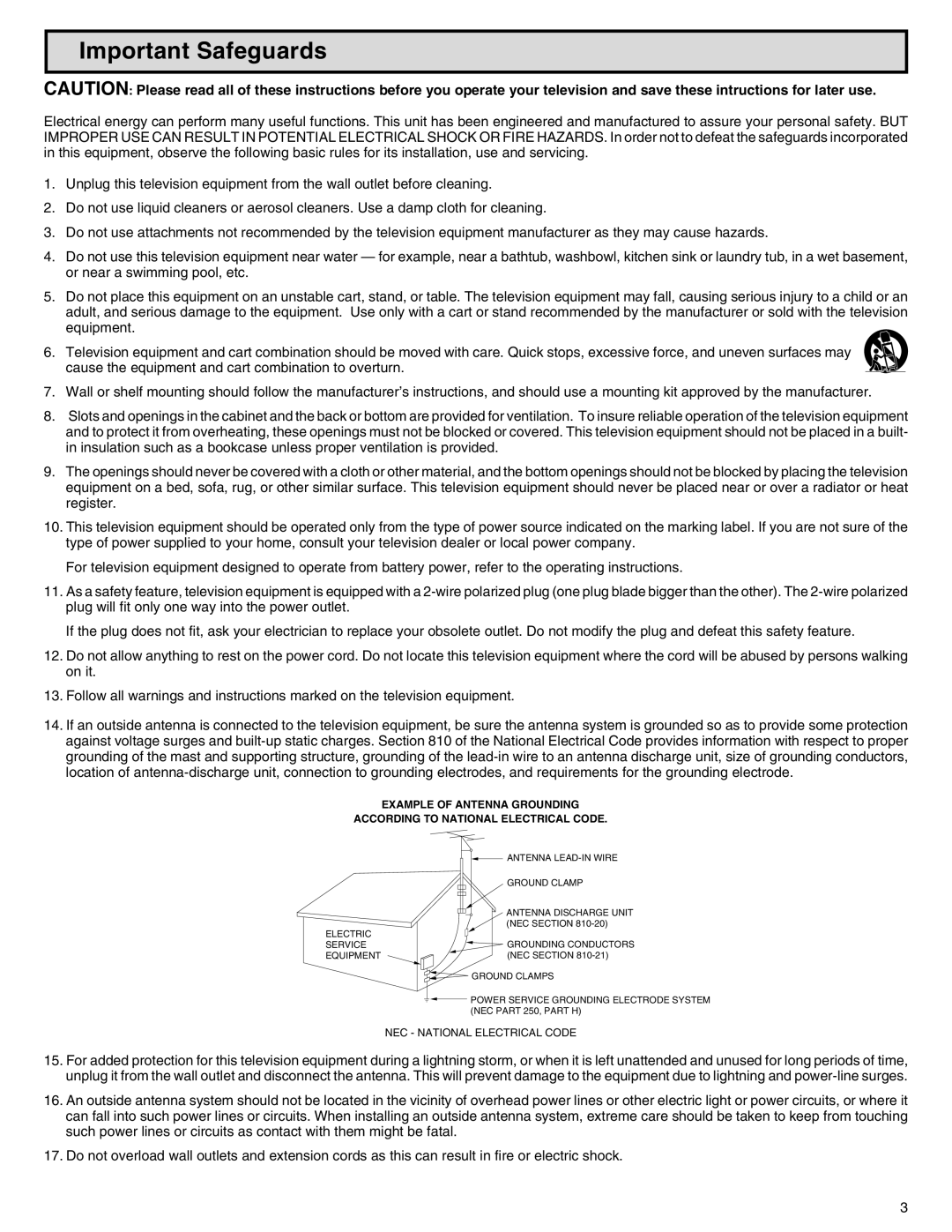 Sharp 32N-S500 warranty Important Safeguards 