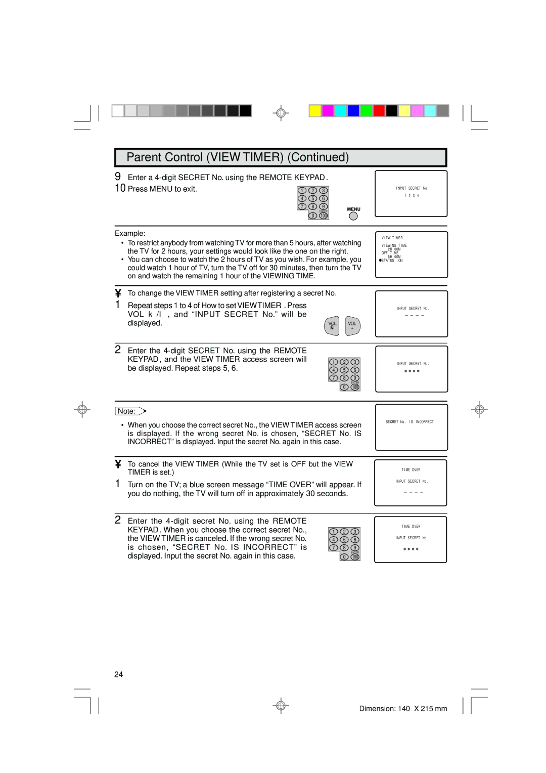 Sharp 36C530 operation manual On and watch the remaining 1 hour of the Viewing Time 