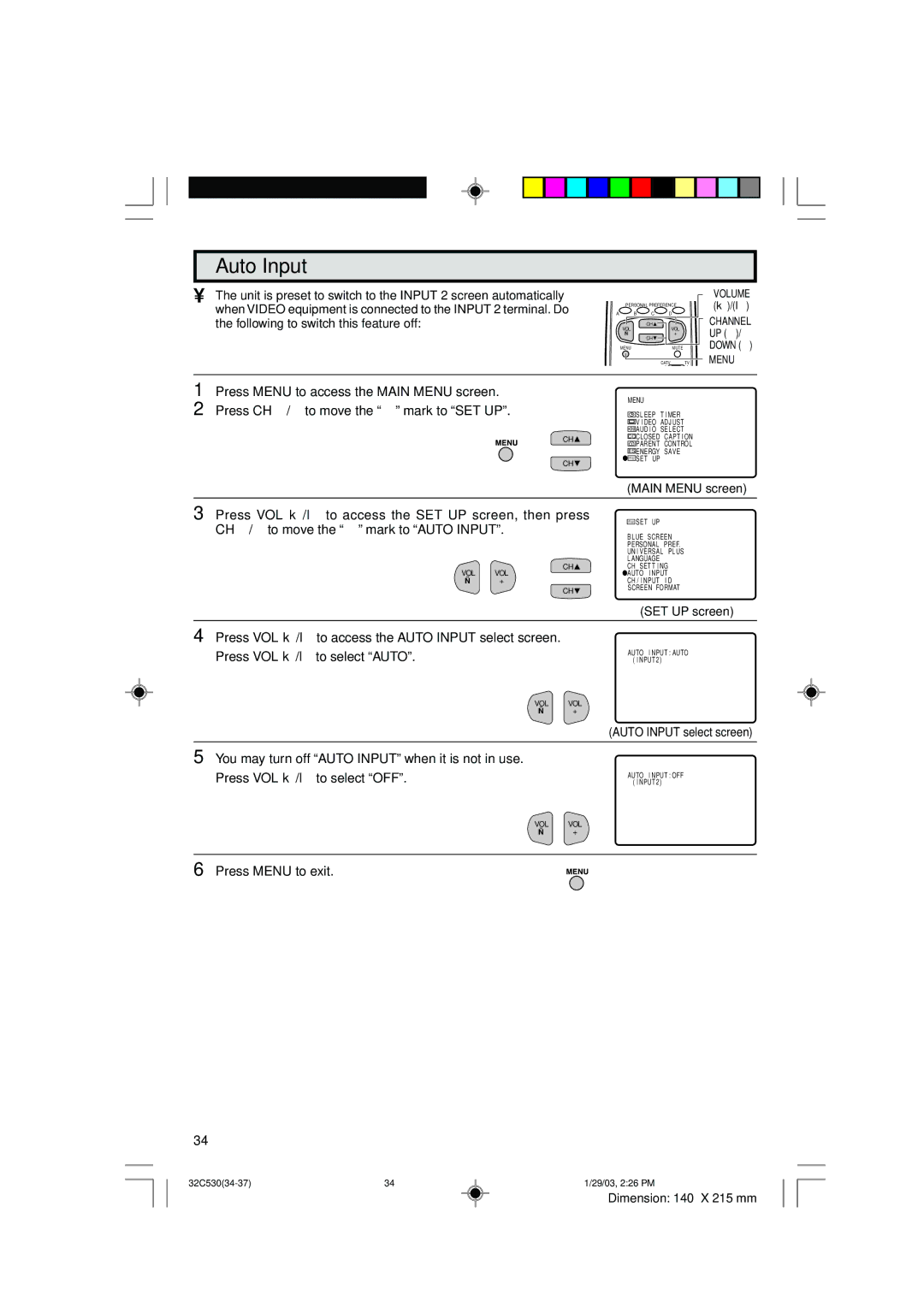 Sharp 36C530 operation manual Auto Input 