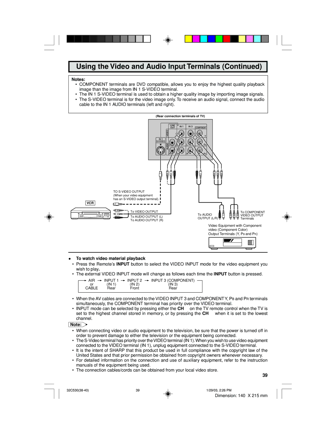 Sharp 36C530 operation manual To watch video material playback, Vcr 