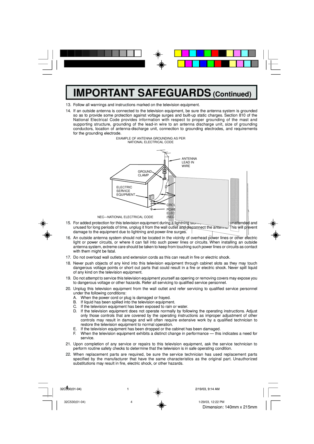 Sharp 36C530 operation manual Important Safeguards 