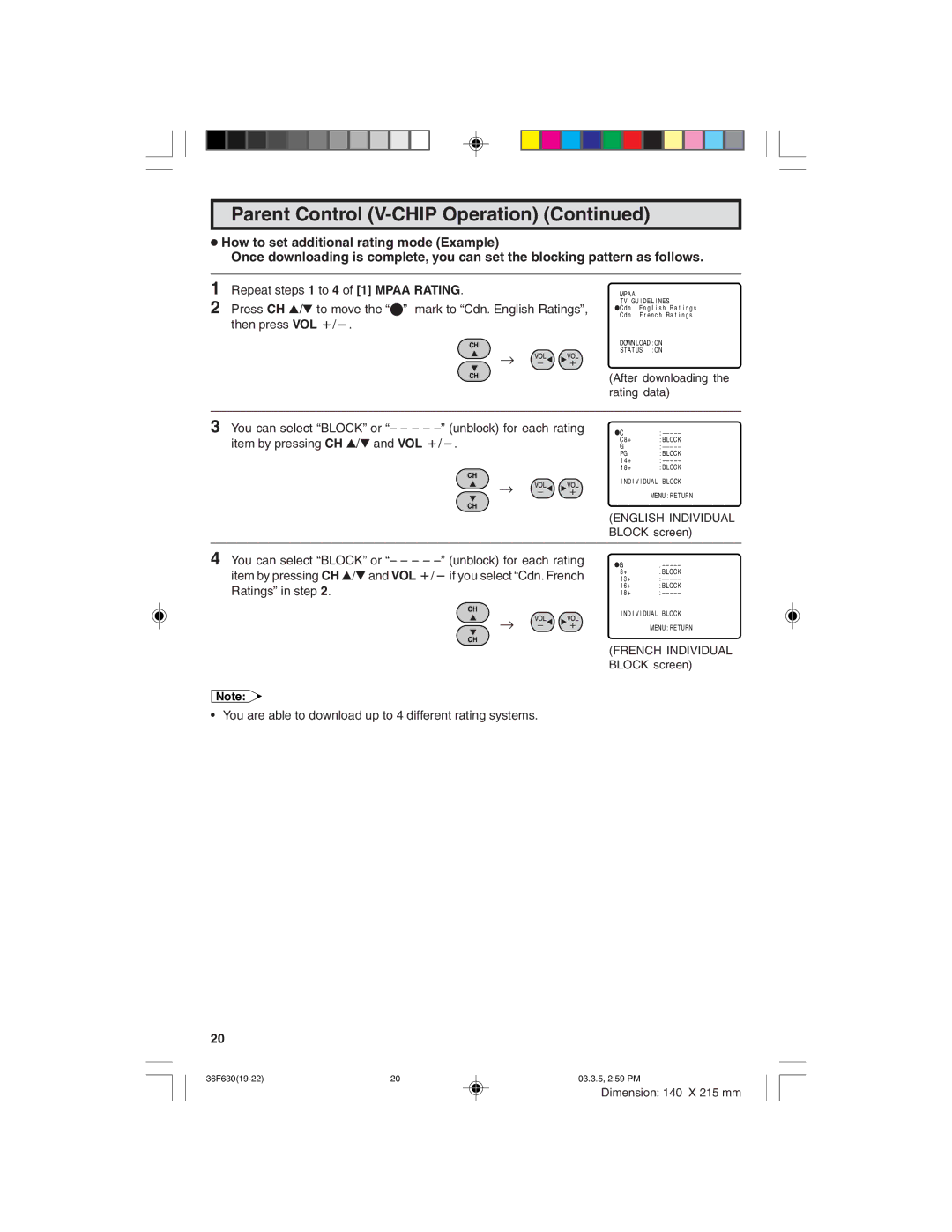 Sharp 36F630 operation manual After downloading the rating data 