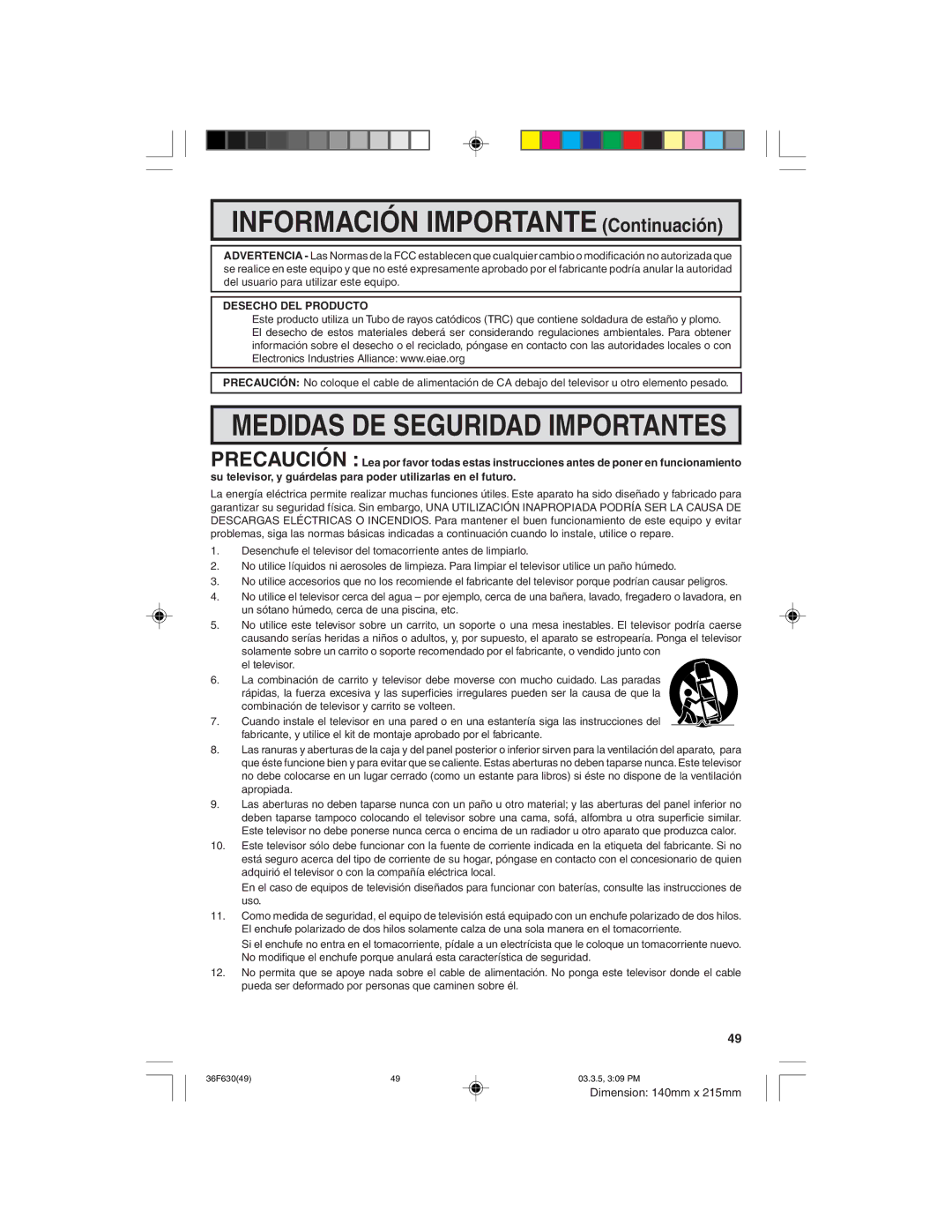 Sharp 36F630 operation manual Medidas DE Seguridad Importantes 