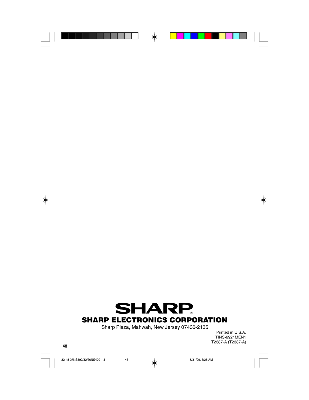 Sharp 36N S400, 27N S300, 32N S400 warranty Sharp Electronics Corporation 