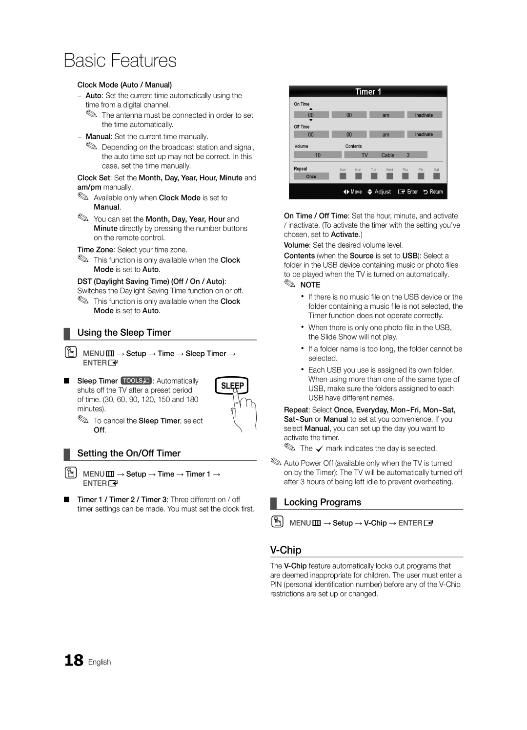 Sharp 430 user manual Chip, Using the Sleep Timer, Setting the On/Off Timer, Locking Programs 