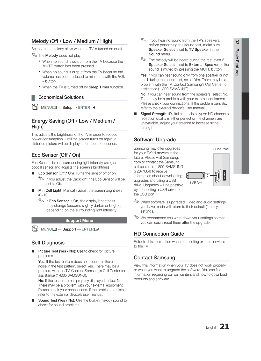 Sharp 430 Melody Off / Low / Medium / High, Energy Saving Off / Low / Medium / High, Eco Sensor Off / On, Self Diagnosis 